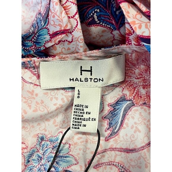 Halston Floral Ruffle V-Neck Sleeveless Top Batik Blossom Women Size Large L - Picture 8 of 10